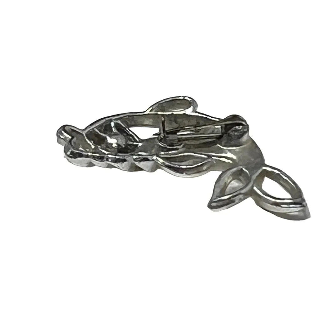Vintage Fish Brooch Silver Tone with Multi Color‎ Rhinestone Accent